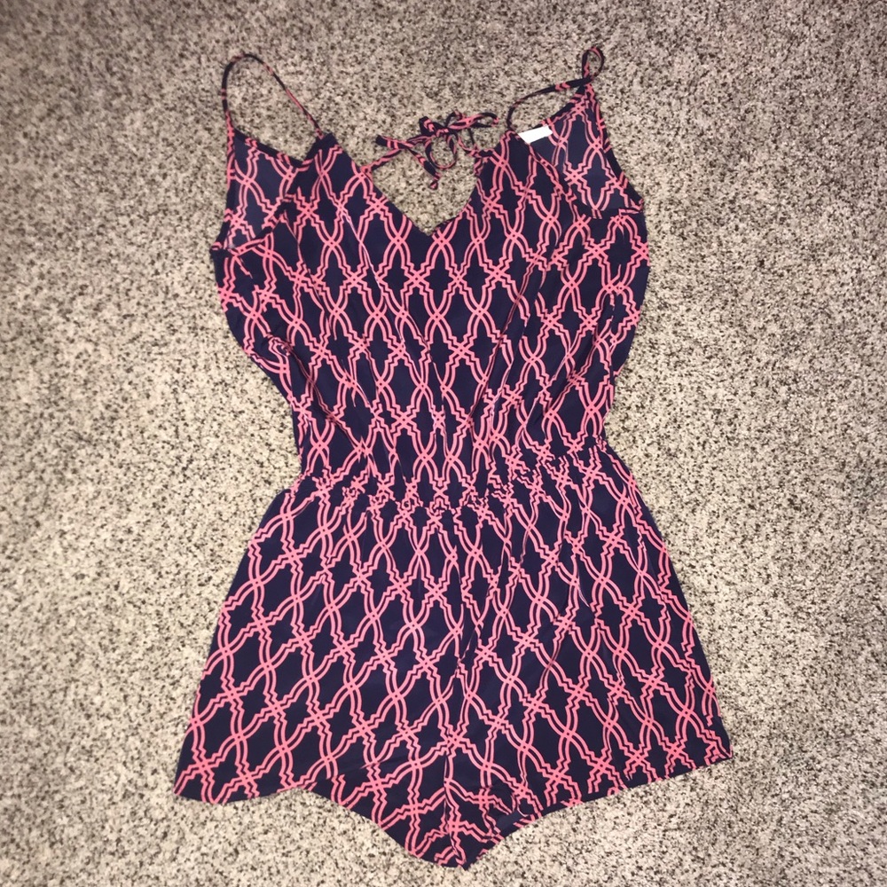 Navy and Coral Romper